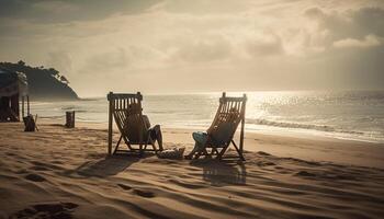 Sunset romance, tranquil scene, beauty in nature generated by AI photo