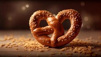 corazón conformado pretzels, horneado Fresco para indulgencia generado por ai foto