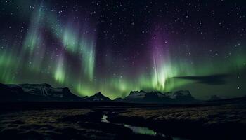 majestuoso montaña rango iluminado por estrella campo generado por ai foto