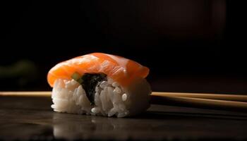 A Fresh Gourmet Meal of Japanese Sashimi and Nigiri generated by AI photo