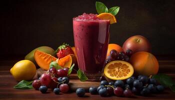 Refreshing smoothie with ripe banana and berries generated by AI photo