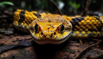Endangered viper crawls among African forest branches generated by AI photo