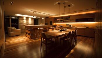 Luxury dining room with modern design elegance generated by AI photo