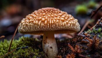 Fly agaric mushroom, poisonous but beautiful cap generated by AI photo