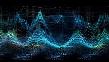 Multi colored sine waves pulsating on dark background generated by AI photo