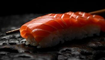 Fresh seafood plate sashimi, nigiri, maki rolls generated by AI photo