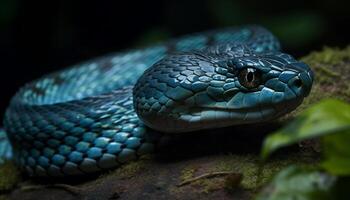 Poisonous viper spirals up tree in rainforest generated by AI photo