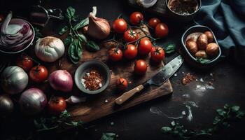 Healthy vegetarian salad bowl with fresh vegetables generated by AI photo