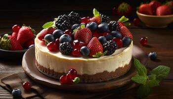 Freshly baked berry cheesecake with whipped cream topping generated by AI photo