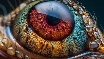 Close up animal eye reflects underwater beauty generated by AI photo