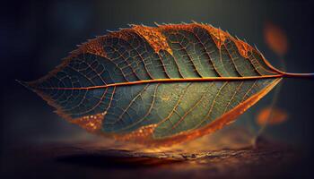 Autumn leaf displays vibrant color and veins generated by AI photo