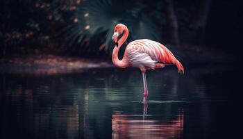 Multi colored bird reflection reveals tranquil beauty generated by AI photo