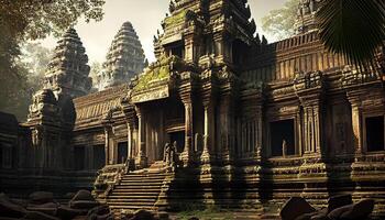 Ancient ruins of Angkor, legendary Khmer civilization generated by AI photo