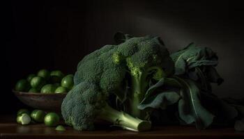 Fresh vegetables on rustic table, healthy meal choice generated by AI photo