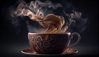 Hot steam rising from coffee in a mug generated by AI photo