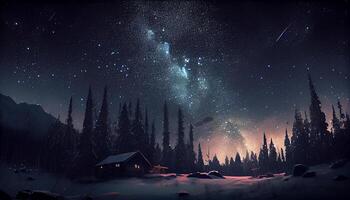 Milky Way illuminates winter mountain celebration generated by AI photo