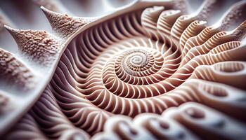 Blue Nautilus shell showcases intricate fractal design generated by AI photo