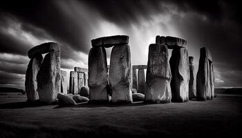 Ancient megaliths in a row, a historic mystery generated by AI photo