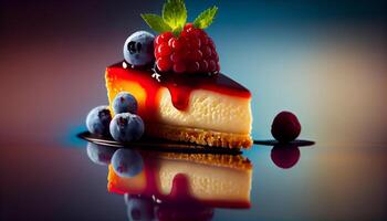 A multi colored slice of indulgent cheesecake generated by AI photo