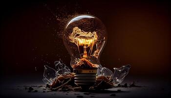 Bright glowing electric lamp igniting creative ideas generated by AI photo