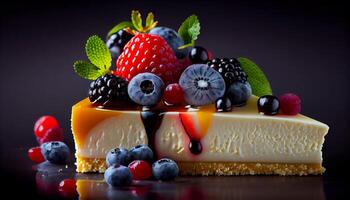 dulce baya tarta de queso rebanada con menta hoja decoración generado por ai foto