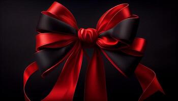 Shiny satin tied bow on gift package generated by AI photo