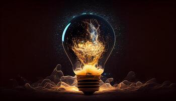 brillante eléctrico lámpara encendido ideas y creatividad generado por ai foto