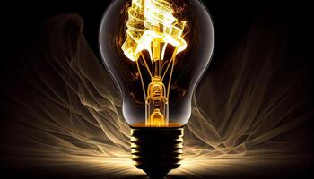 Bright ideas in glowing light bulb filament generated by AI photo