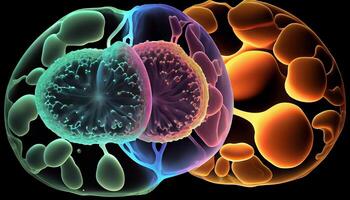 multi de colores cáncer células en alto escala aumento generado por ai foto