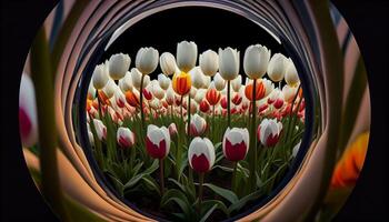 primavera tulipanes floración en vibrante pradera belleza generado por ai foto