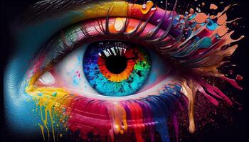 vibrante colores adornar un mujer resumen ojo generado por ai foto