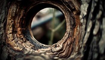 Rusty, weathered tree trunk with hole design generated by AI photo