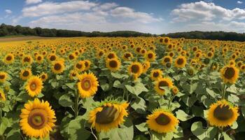 Vibrant sunflowers grow in idyllic meadow scenery generated by AI photo