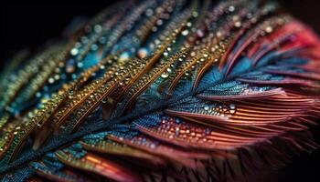 Peacock feather abstract elegance in vibrant colors generated by AI photo