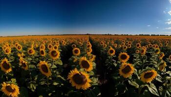 Vibrant sunflower blossom in idyllic meadow landscape generated by AI photo