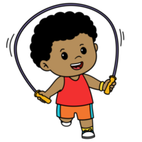 Happy kid boy playing jump rope Isolated Free PNG