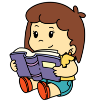 Cartoon Child Little Girl Reading Isolated Clipart