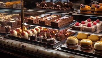 Indulgent dessert collection, variety of fresh sweets generated by AI photo