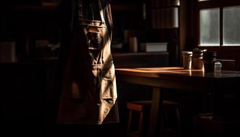 Young adult standing at table crafting steel generated by AI photo