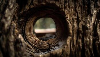 Weathered wood, ancient tree trunk, rusted hole generated by AI photo
