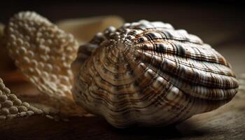 Seashore decor features a shell collection souvenir generated by AI photo