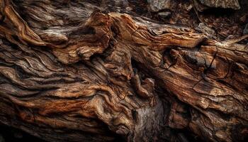 Rough old pine trunk showcases nature growth generated by AI photo
