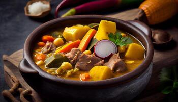 Rustic beef stew with fresh vegetables and spices generated by AI photo