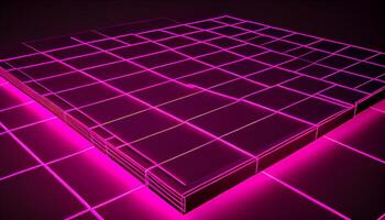 Glowing geometric squares illuminate futuristic abstract pattern generated by AI photo