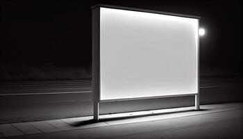 vacío cartelera iluminado por moderno proyección tecnología generado por ai foto