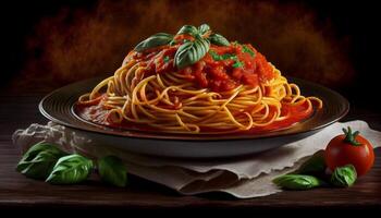 Fresh Pasta with Bolognese Sauce and Vegetables generated by AI photo