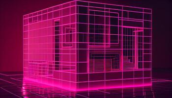 Futuristic blueprint illuminates modern apartment building design generated by AI photo