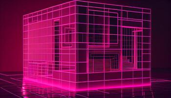 Futuristic blueprint illuminates modern apartment building design generated by AI photo