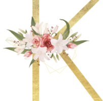 alfabeto y número oro acuarela, Boda flor letra png