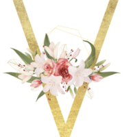 alfabet och siffra guld vattenfärg, bröllop blomma brev png